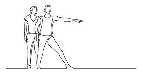continuous line drawing vector illustration with FULLY EDITABLE STROKE of dancing man and woman couple modern dance
