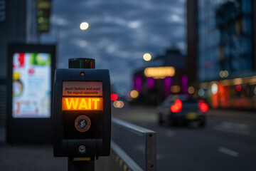 Pedestrian crossing WAIT button in Glasgow 2021