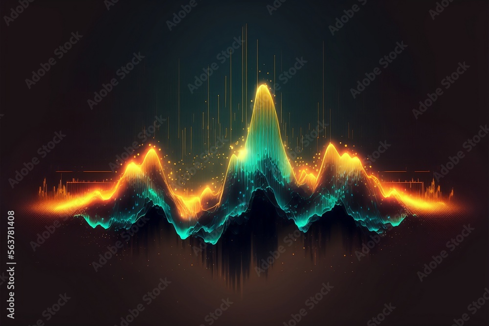 Poster Abstract Sound waves. Frequency audio waveform, music wave HUD interface elements, voice graph signal cyberpunk, Generative ai
