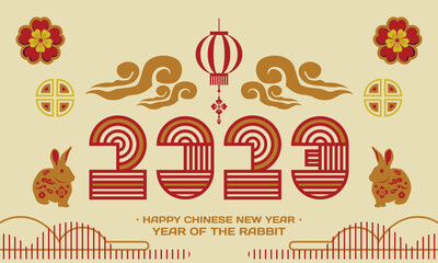Happy chinese new year 2023 year of the rabbit design on pastel background