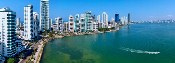 Panoramic aerial view of Cartagena bay - obrazy, fototapety, plakaty