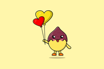 Cute cartoon Sweet potato floating with love balloon cartoon vector illustration 