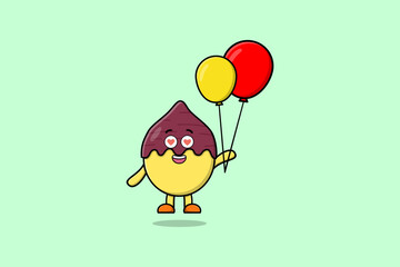 Cute cartoon Sweet potato floating with balloon cartoon vector illustration flat cartoon style