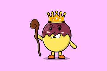 Cute cartoon Sweet potato mascot as wise king with golden crown and wooden stick illustration