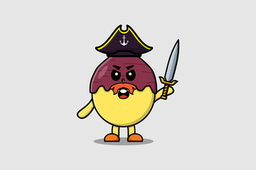 Cute cartoon mascot character Sweet potato pirate with hat and holding sword in modern design