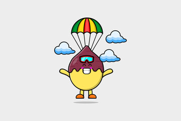 Cute mascot cartoon Sweet potato is skydiving with parachute and happy gesture illustration