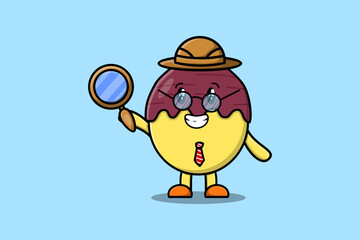 Cute cartoon character Sweet potato detective is searching with magnifying glass   