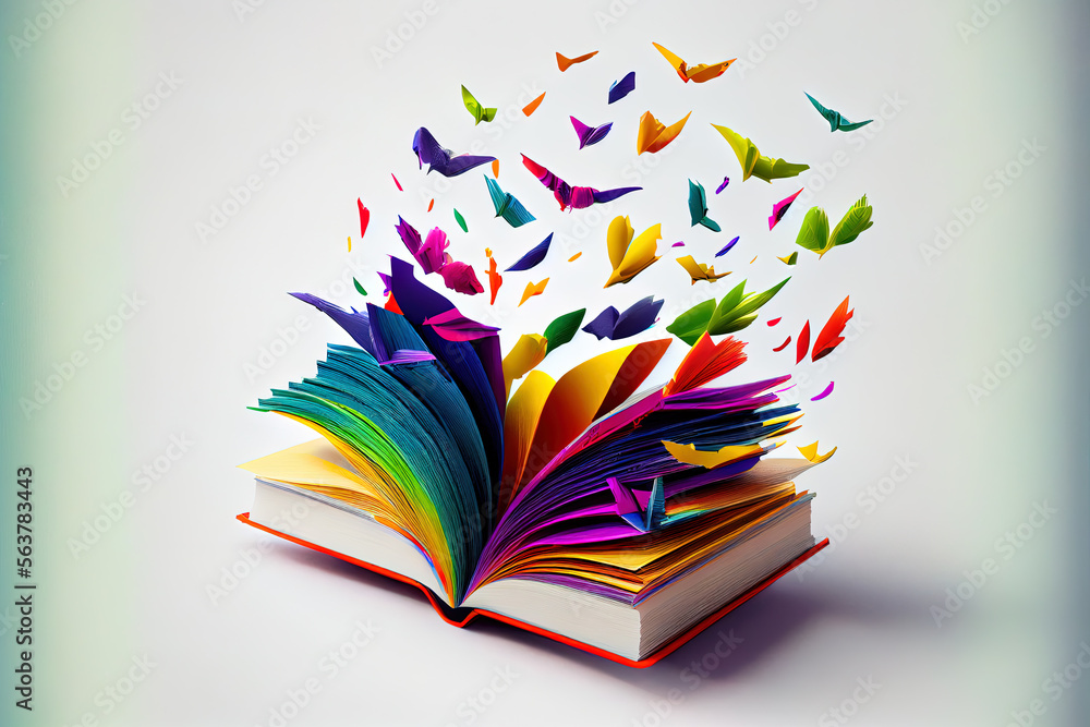 Poster book with flying pages abstraction. generative ai
