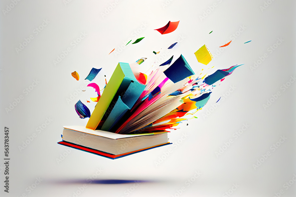 Poster book with flying pages abstraction. generative ai
