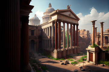 Obraz premium Ruins of ancient Rome; generative AI. 
