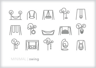 Set of swing line icons for relaxing at home, in a park, in the yard or on the porch