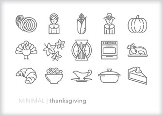 Set of Thanksgiving line icons for celebrating the American holiday with family and friends