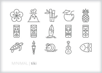 Set of tiki line icons for having a backyard party