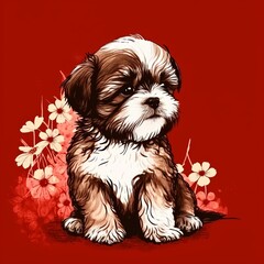 cute puppy - Chinese brush painting (generative AI)