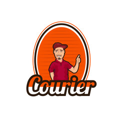 Retro delivery courier logo. Bearded man vintage emblem. Vector illustration.