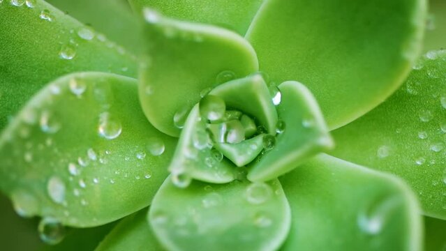 A beautiful green hydrophobic plant that repels raindrops from above. Macro and close up shot in nature.