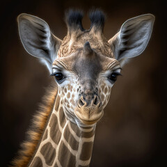 African savanna safari wild animal baby giraffe close up, Generative AI