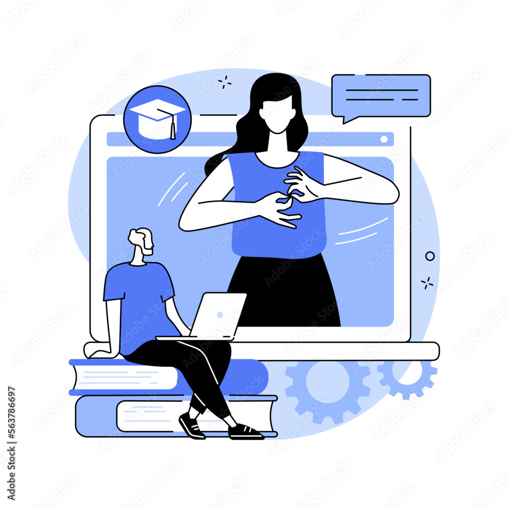 Poster sign language classes abstract concept vector illustration.