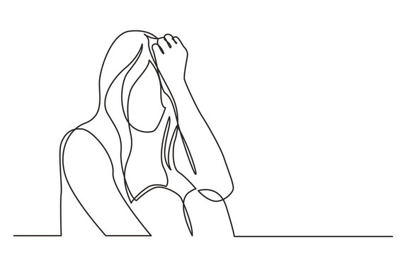continuous line drawing vector illustration with FULLY EDITABLE STROKE of addicted woman in despair