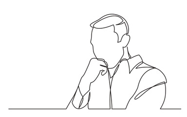 continuous line drawing vector illustration with FULLY EDITABLE STROKE of worried man