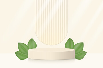 3d podium minimalism product display with nature leaves on background. 3D vector 3d illustration