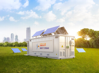 Energy storage system or battery container unit with solar power