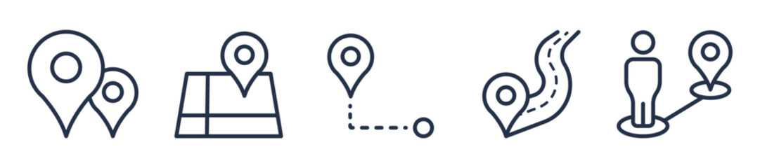 Location pin map line icon set. Compass, map, distance, direction minimal vector illustration.