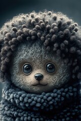Cuddly and adorably cute teddy bear. Snuggly and very huggable friend with super soft plush curly fur, shallow depth of field bokeh blur background - generative AI illustration.