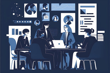 dark slate blue Flat vector illustration group business team meeting and project brainstorming process concept



