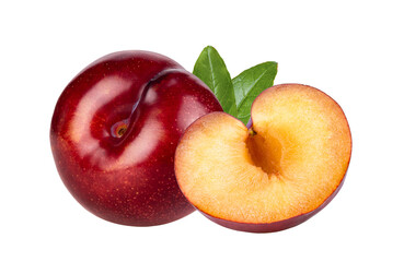 red cherry plum with leaf isolated on transparent png