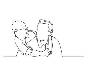 continuous line drawing vector illustration with FULLY EDITABLE STROKE - father and son
