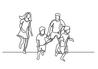Fototapeta na wymiar continuous line drawing vector illustration with FULLY EDITABLE STROKE - happy family having fun together