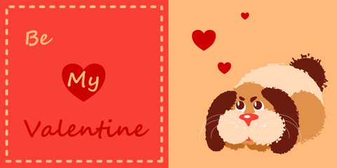 Valentine vector greeting card with cute puppy and hearts