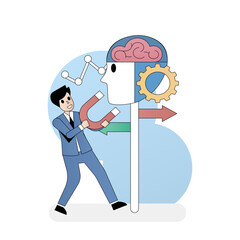 Neuromarketing communication psychology market research with people brain strategy and analyzing customer insight behavior and Emotional response to selling products ,Vector illustration.