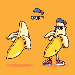 vector illustration of banana with mascot concept design and separated accessories fit for mascot logo, or icon