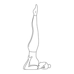 Line art of woman doing Yoga in shoulder stand pose vector.