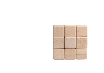 Stacked wooden blocks on a white background