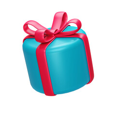 Blue gift box with red ribbon icon 3d.