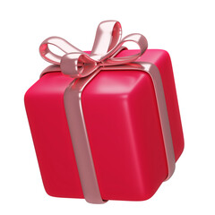Red gift box with rose gold ribbon icon 3d.