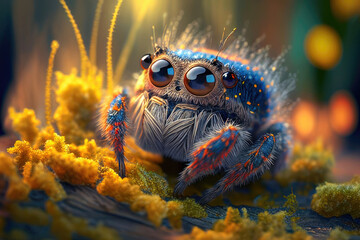 Ai Graphics Generated from a Photograph of jumping spiders. Generative Ai