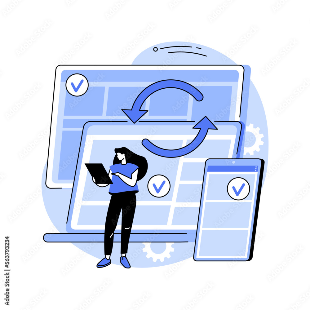 Aufkleber cross-device syncing abstract concept vector illustration.