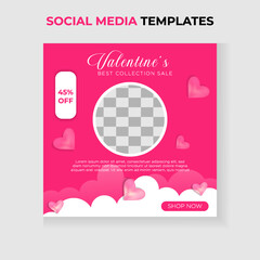 Happy Valentine's Day Social Media Post Banner Template. Pink background with love elements.
