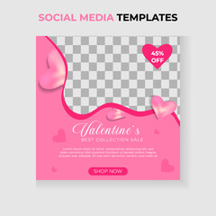 Happy Valentine's Day Social Media Post Banner Template. Pink background with wavy shapes.