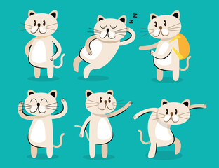 cute cat cartoon collection vector illustration