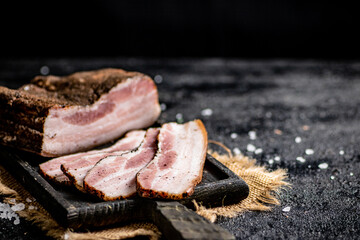 Chopped pork lard on a cutting board. 