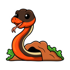 Cute garter snake cartoon out from hole