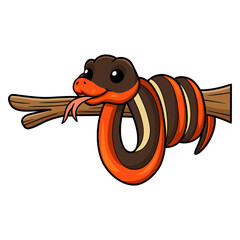 Cute garter snake cartoon on tree branch
