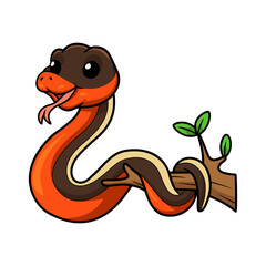 Fototapeta premium Cute garter snake cartoon on tree branch