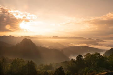 Landscape of the mountains over the blue sky clouds with natural relax feeling in the holiday, travel and vacation