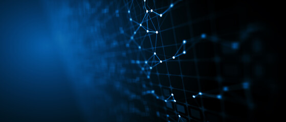 Abstract futuristic - technology with polygonal shapes on dark blue background. Design digital technology concept. 3d illustration.